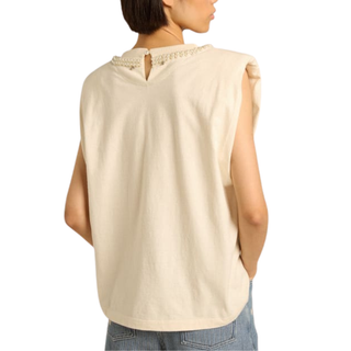 Golden Goose - Aged white sleeveless T-shirt with pearl embroidery