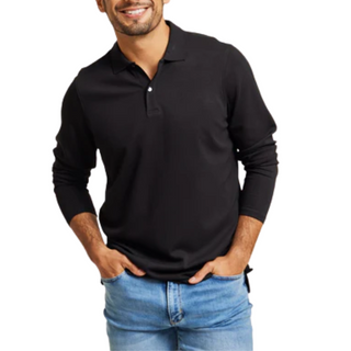 Rye 51 - The Holden Stone Washed Double Knit Long Sleeve Polo Black