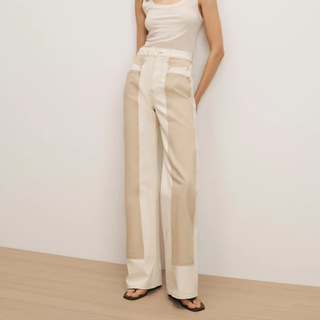 Veronica Beard - Taylor Color-Block Wide-Leg Jean in Ecro/Stone Wash