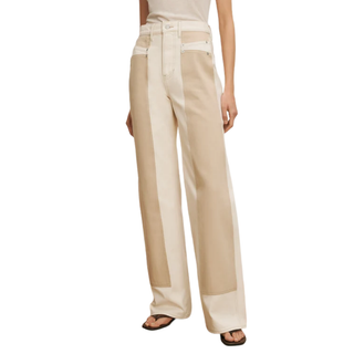 Veronica Beard - Taylor Color-Block Wide-Leg Jean in Ecro/Stone Wash