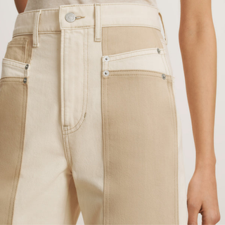 Veronica Beard - Taylor Color-Block Wide-Leg Jean in Ecro/Stone Wash