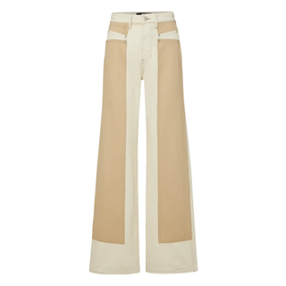Veronica Beard - Taylor Color-Block Wide-Leg Jean in Ecro/Stone Wash