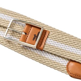 Johnnie-O - Reversible Stripe Stretch Belt in Light Khaki