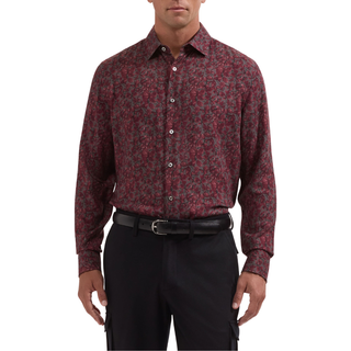 Men's L/S Julian Floral Shirt in Burgundy