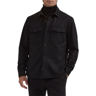 Men's Button Down Solid Shirt Jacket in Black