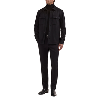 Men's Button Down Solid Shirt Jacket in Black