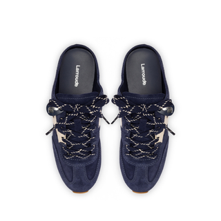 Larroude - Stella Mule In Navy Suede and Ivory Leather