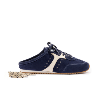 Larroude - Stella Mule In Navy Suede and Ivory Leather