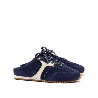 Larroude - Stella Mule In Navy Suede and Ivory Leather