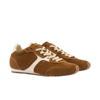 Larroude - Stella Sneaker In Russet Suede and Ivory Leather