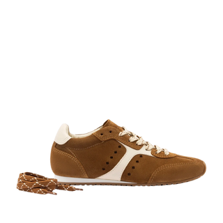 Larroude - Stella Sneaker In Russet Suede and Ivory Leather