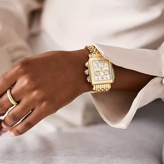 Michele -  Deco 18K Gold-Plated Diamond Dial Watch