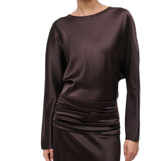 staud freda ruched silk maxi dress Earth Freda Silk Dress
