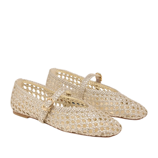 Stuart Weitzman - Prim Woven Mary Jane Flat in Golden