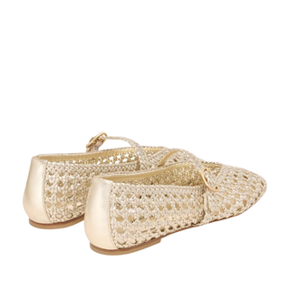 Stuart Weitzman - Prim Woven Mary Jane Flat in Golden