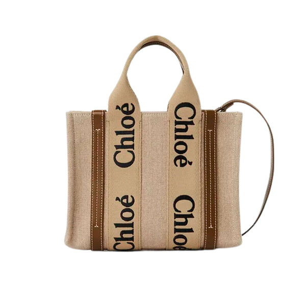 【Chloe】Small Woody Tote Bag Chloé Small Woody Tote Bag In Linen in White - Brown | Chloé US