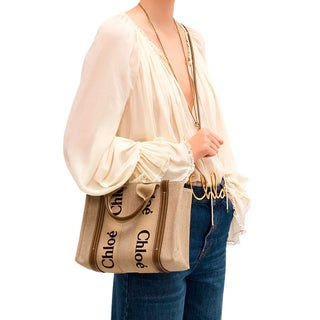 Chloe - Small Woody tote bag in linen