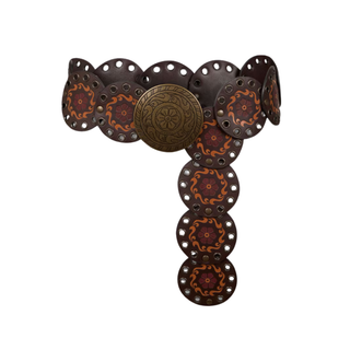 Etro - Leather Belt with Print and Studs