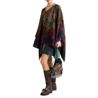 Etro - Reversible Wool Cape with Degradé Paisley Motif