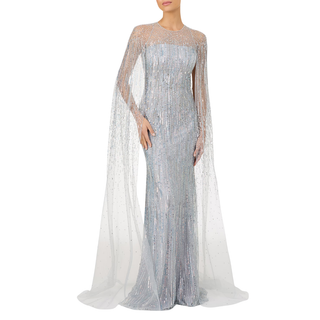 Cosmic Dust Embellished Cape Illusion Gown