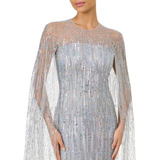 Cosmic Dust Embellished Cape Illusion Gown