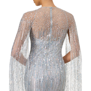 Cosmic Dust Embellished Cape Illusion Gown